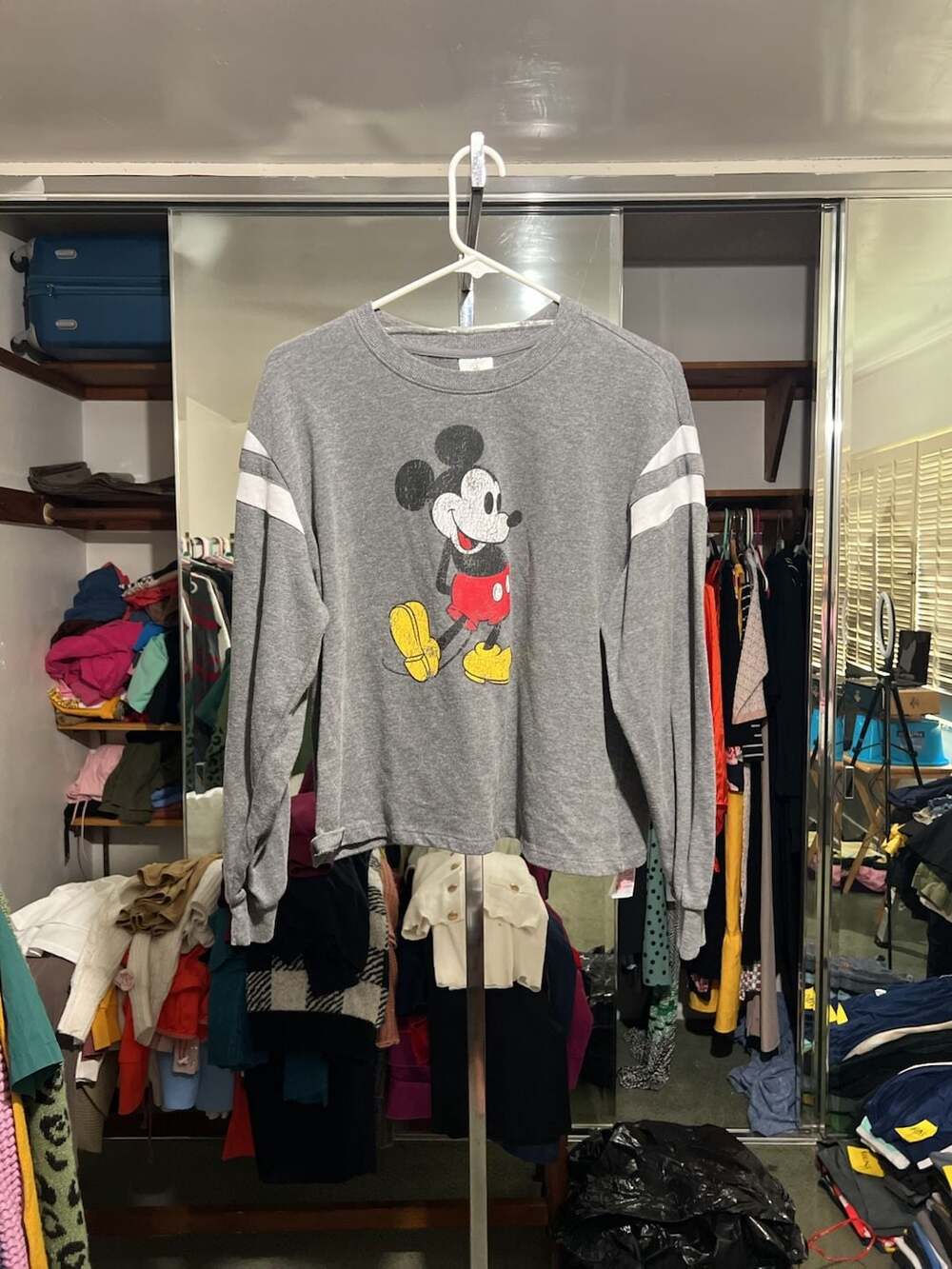 Disney Parks Mickey Mouse Distressed Graphic Pullover Sweatshirt Gray Size L